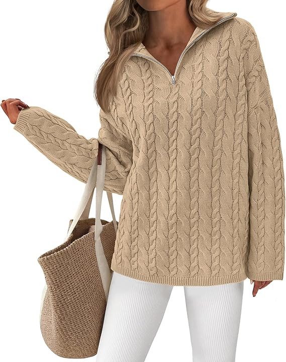 PRETTYGARDEN Womens Fall Sweaters 2025 Long Sleeve Quarter Zip Pullover Sweater Casual Loose V Ne... | Amazon (US)