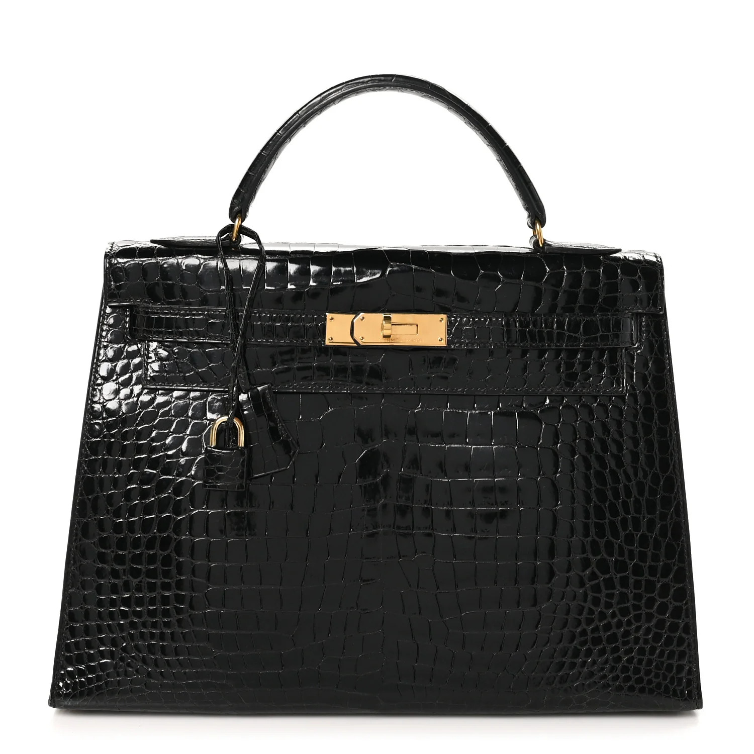 Shiny Porosus Crocodile Kelly Sellier 32 Black | FASHIONPHILE (US)