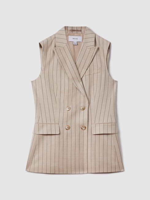 Reiss Neutral Odette Wool Blend Striped Double Breasted Waistcoat | Reiss UK
