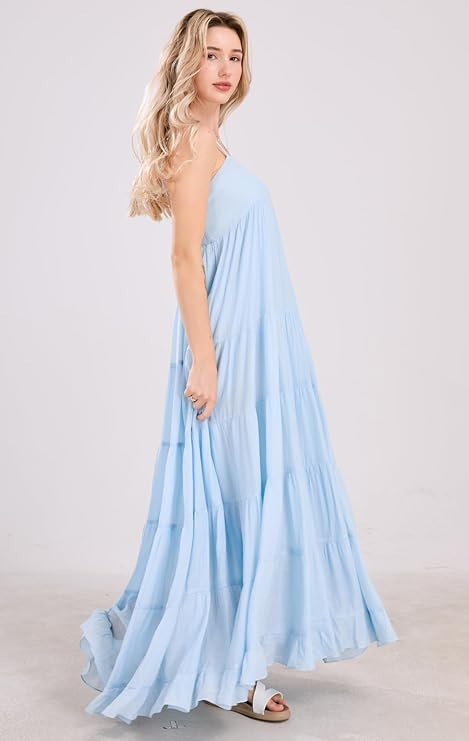 chouyatou Women's Summer Boho Flowy Spaghetti Strap Maxi Dress Smocked Back Casual Swing Beach Su... | Amazon (US)