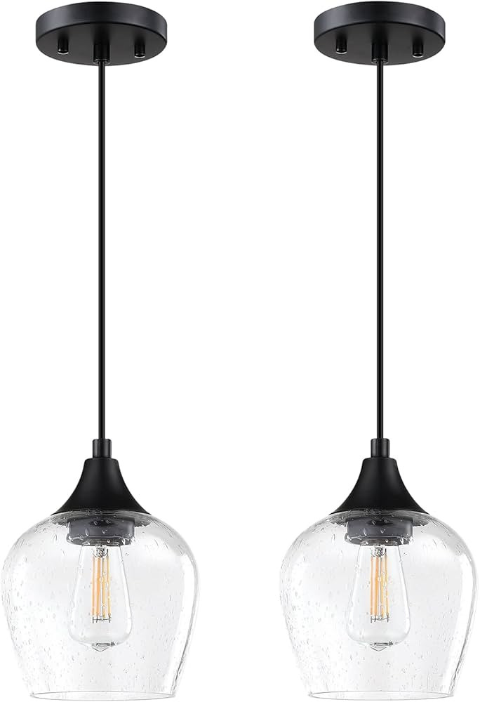 Dolaimy House 2 Pack 1 Light Indoor Mini Hanging Kitchen Island Pendant Light,Black Finish with C... | Amazon (US)