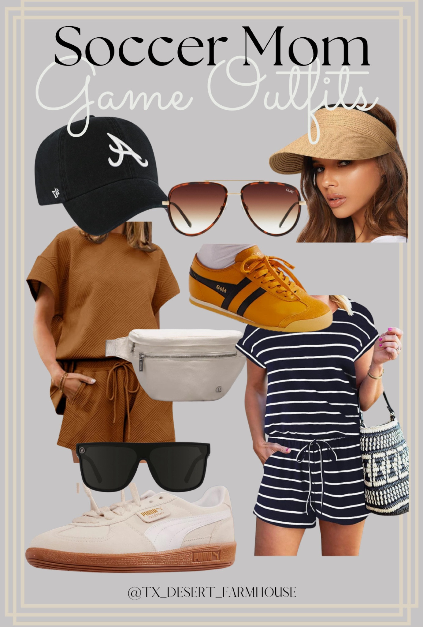 Soccer Mom Game Outfit Inspiration 

Tankaneo Womens Loungewear Set Short Sleeve Tops and Shorts 2 Piece Outfits Matching Lounge Pajama Set with Pockets

FURTALK Womens Sun Visor Hat Straw Sun Visors for Women Summer Packable Ponytail Beach Hats for Women Travel UPF 50+

Puma Palermo Sneakers

Alohas 490 Rife Sneakers

Gola Race Leather Sneakers

City Adventurer Belt Bag 2.5L

ANRABESS Rompers for Women Summer 2024 Casual Dressy One Piece Tshirt Short Pants Jumpsuit Beach Vacation Outfit Clothes

Dollger Square Oversized Sunglasses for Women Men Fashion Flat Top Big Black Frame Shades

#soccermom #gamedayfit #gameday #sidelinestyle #casualoutfits #outfit #saturdayoutfit #shoppingoutfit #trendymomcloths #momstyle #romper #shortset #sunglasses #hats #sneakers #trendysneakers #trendyshoes #fallsneakers #fallfashion #wardrobe

#LTKStyleTip 

#LTKActive #LTKOver40