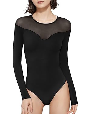 PUMIEY Mesh Bodysuit for Women Crew Neck Long Sleeve Body Suits Sexy Sheer Tops Smoke Cloud Pro C... | Amazon (US)