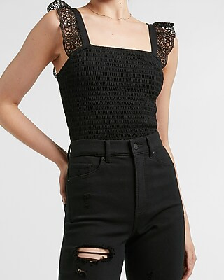 Smocked Lace Strap Tank | Express