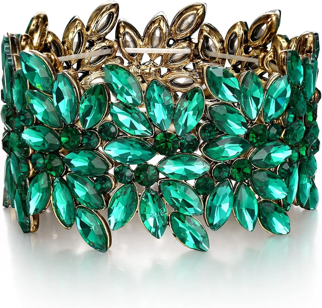 EVER FAITH Wedding Elastic Stretch Bracelet Art Deco Vintage Round Marquise-shaped Crystal Wrist ... | Amazon (US)