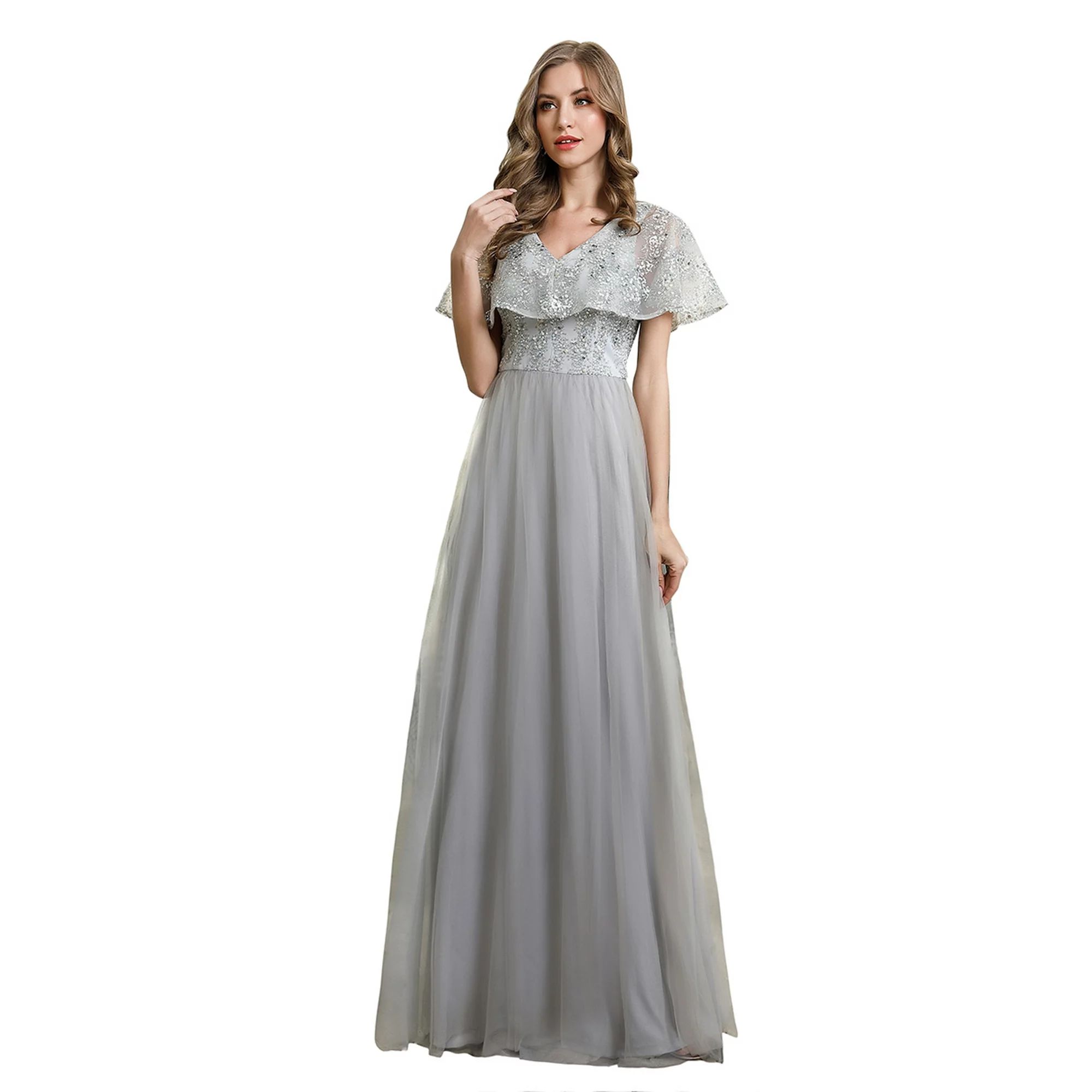 Ever-Pretty Wedding Guest Dress 2020 for Women Elegant A-line Long Party Dress 00620 Grey US6 | Walmart (US)