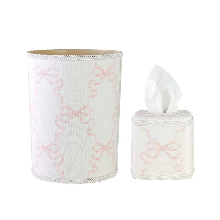 Margot Bow Wastebasket & Tissue Holder Set in Blush | Caitlin Wilson Design