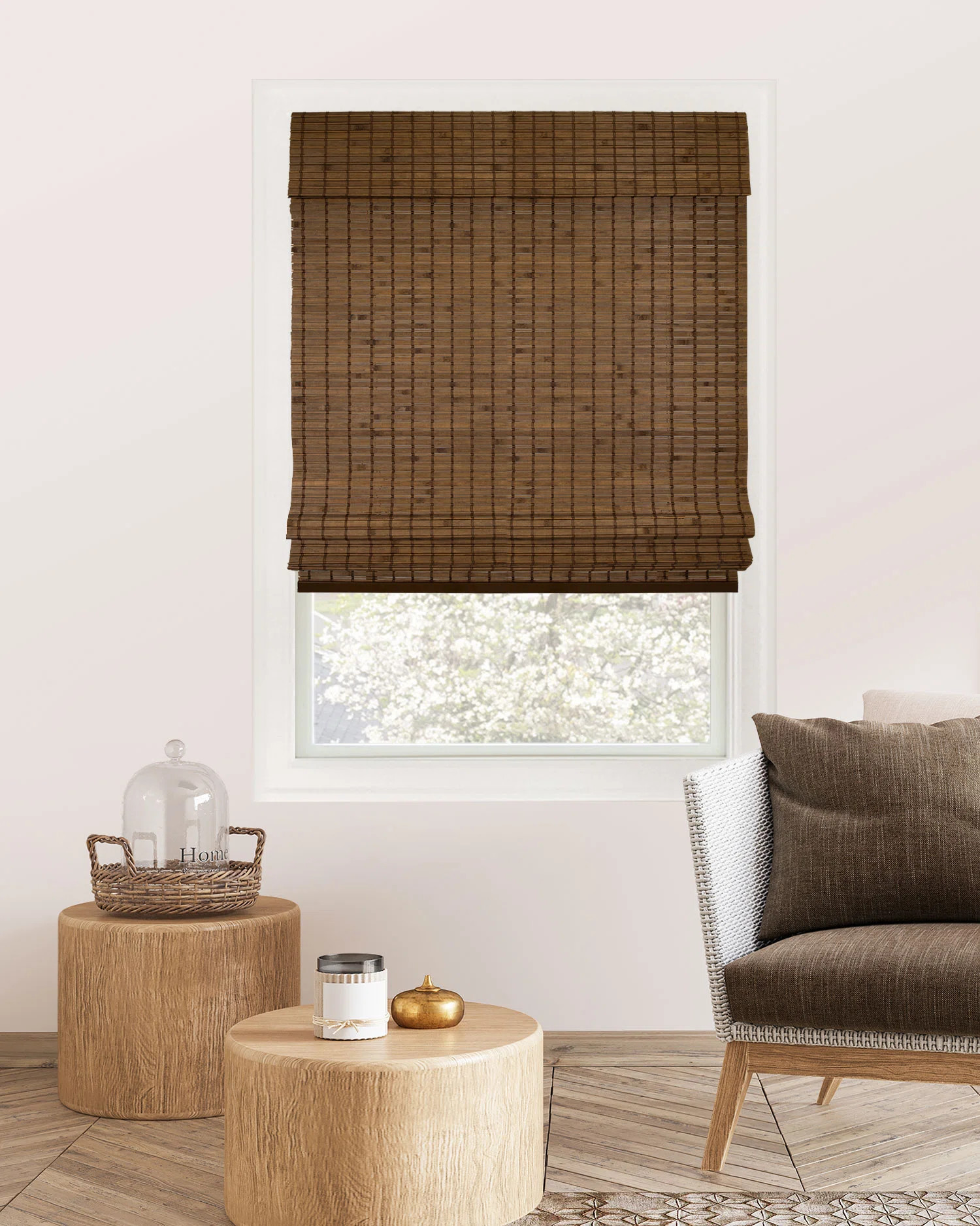 Cordless Light Filtering Woven Wood Bamboo Roman Shade with Valance | Wayfair North America