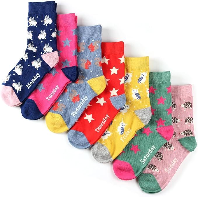 COTTON DAY 7 Days of the Week Gift Box Kids Girls Short Socks Cute Animal, Floral, Stars & Polka ... | Amazon (US)