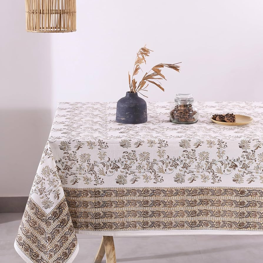 Labhanshi Indian Handblock Print Pre-Washed Cotton Floral 60x90 Inch Rectangle 6-Seater Tableclot... | Amazon (US)