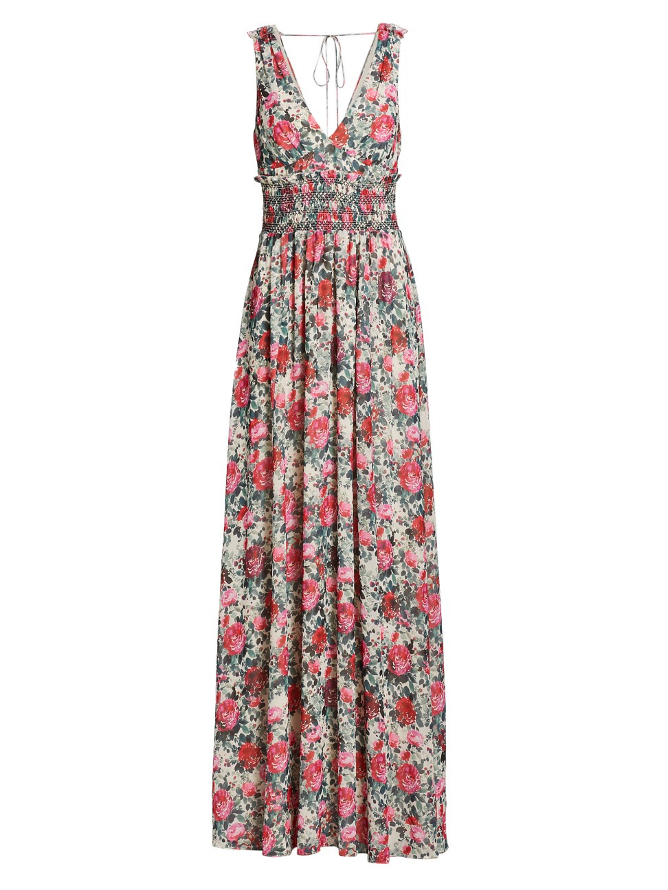 ML Monique Lhuillier Smocked Floral Chiffon Maxi Dress | Saks Fifth Avenue