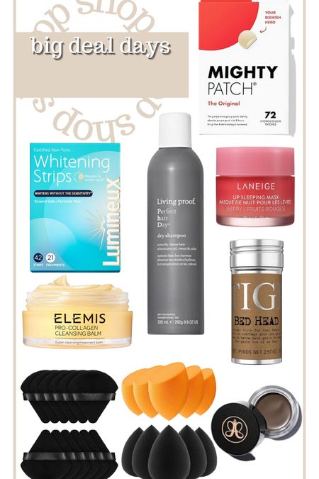 Amazon prime big deal days 
Beauty faves on sale 
Living proof dry shampoo 
Mighty patch pimple patches 
Teeth whitening 
Hair wax 
Beauty blenders 
Makeup sponges 
Laneige sleep lip mask
Elemis cleansing balm 
Anastasia Beverly Hills brow pomade

#LTKsalealert #LTKxPrime #LTKbeauty