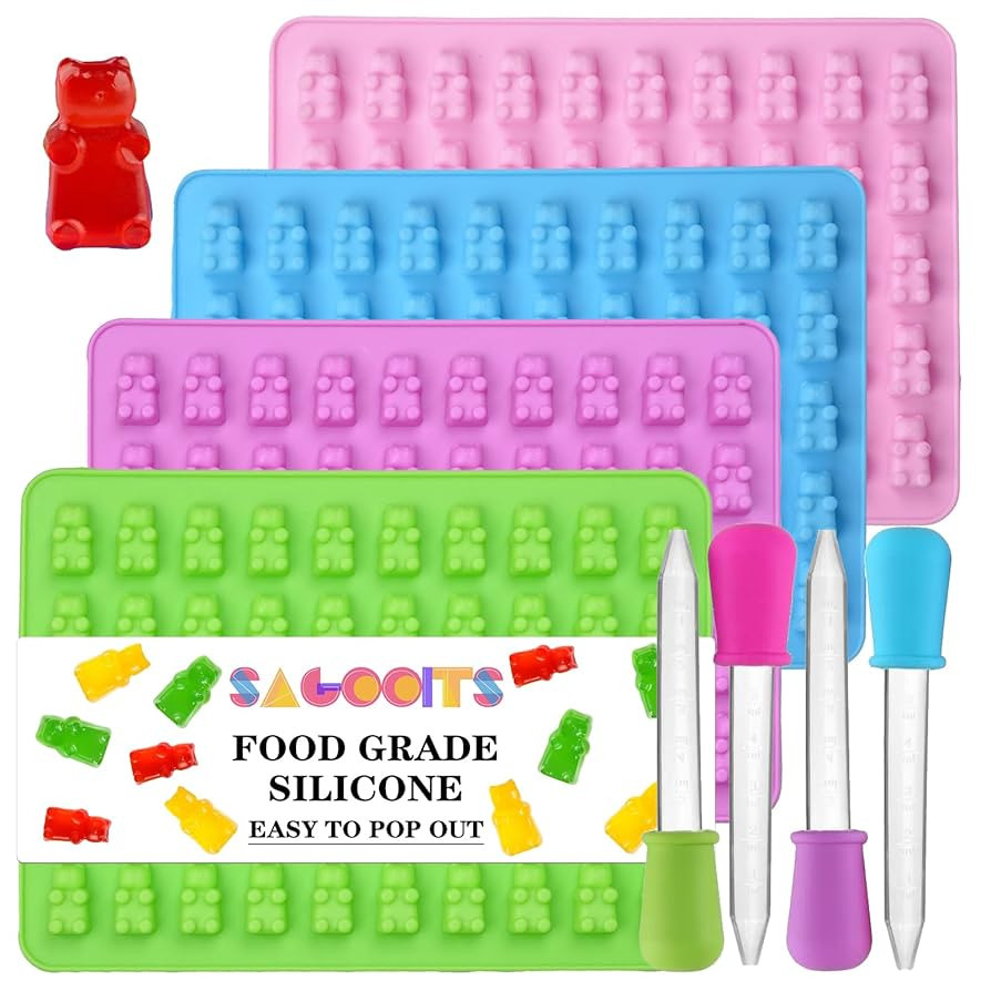 4Pcs Gummy Bear Mold Silicone,SAGOOITS Gummy Candy Molds Chocolate Molds With 4pcs Dropper, Gummi... | Amazon (US)