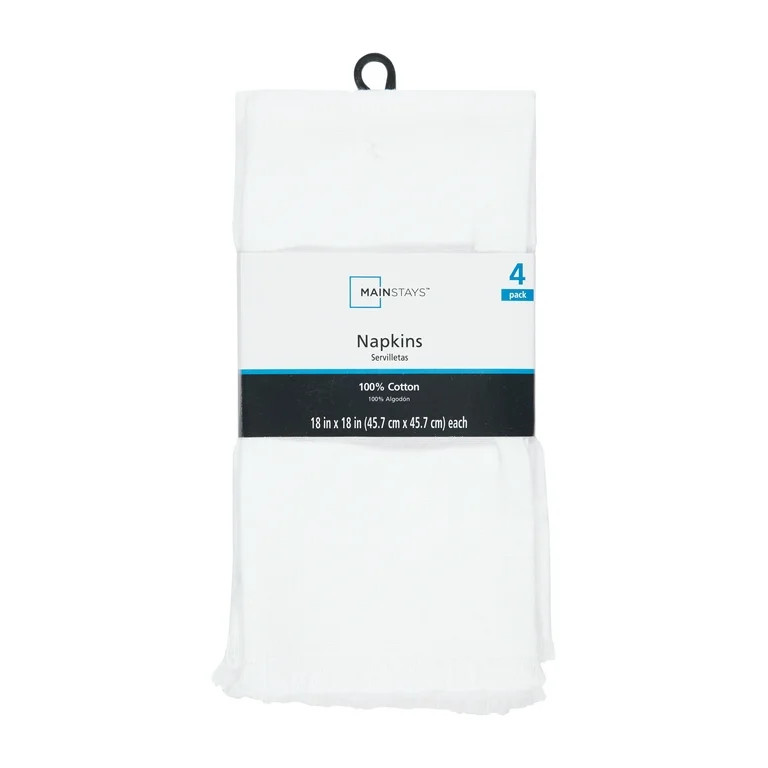 Mainstays 4 Pack Solid White Napkin Set - 18" x 18" - 100% Cotton - Walmart.com | Walmart (US)