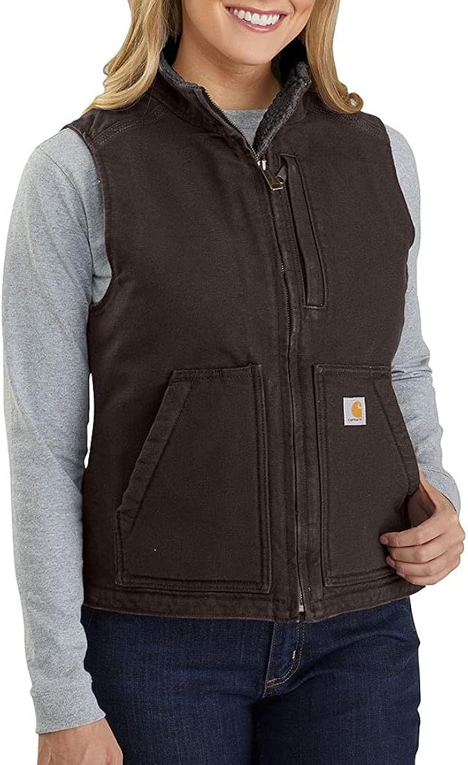 Carhartt Women's Relaxed Fit Washed Duck Sherpa-Lined Mock-Neck Vest | Amazon (US)