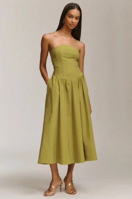 BHLDN Strapless Scallop Drop-Waist Midi Dress | Anthropologie (US)