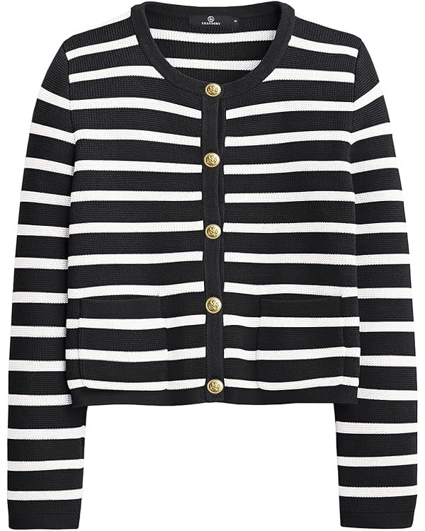 LILLUSORY Women's Cardigan Sweaters 2023 Open Front Long Sleeve Button Down Knit Jackets with Han... | Amazon (US)