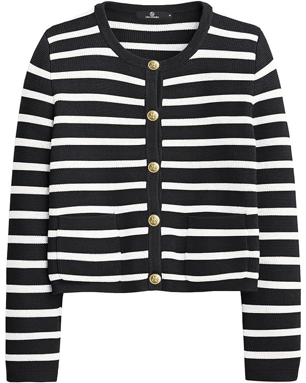 LILLUSORY Women's Cardigan Sweaters 2023 Open Front Button Down Knitted Jackets with Hand Pockets | Amazon (US)