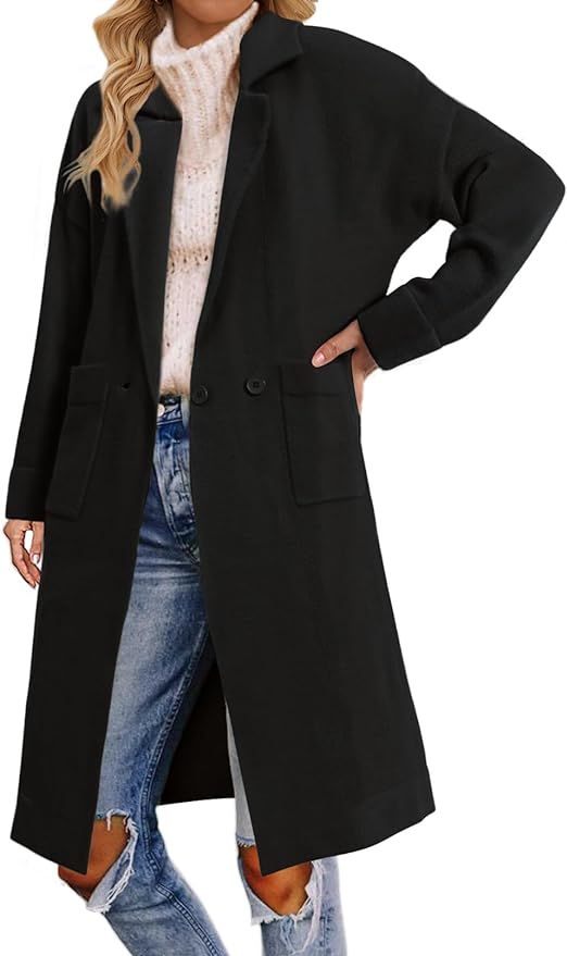 MEROKEETY Women's Open Front Oversized Knit Long Cardigan Coat Notch Lapel Button Fall Sweaters w... | Amazon (US)