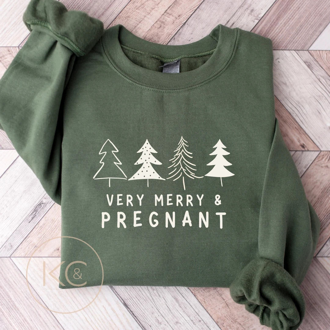 Christmas Winter Pregnancy Announcement Sweatshirt Merry and - Etsy | Etsy (US)