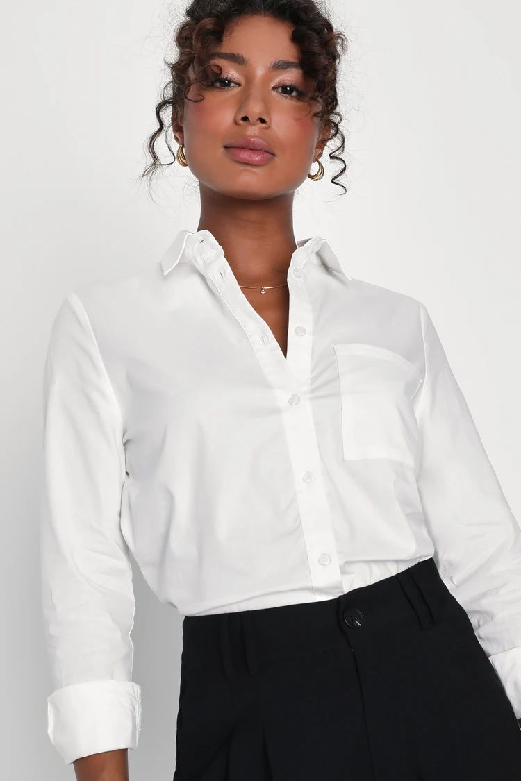 Contemporary Choice White Collared Long Sleeve Button-Up Top | Lulus (US)
