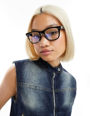 ASOS DEISGN clear lens square glasses with blue light lens | ASOS (Global)