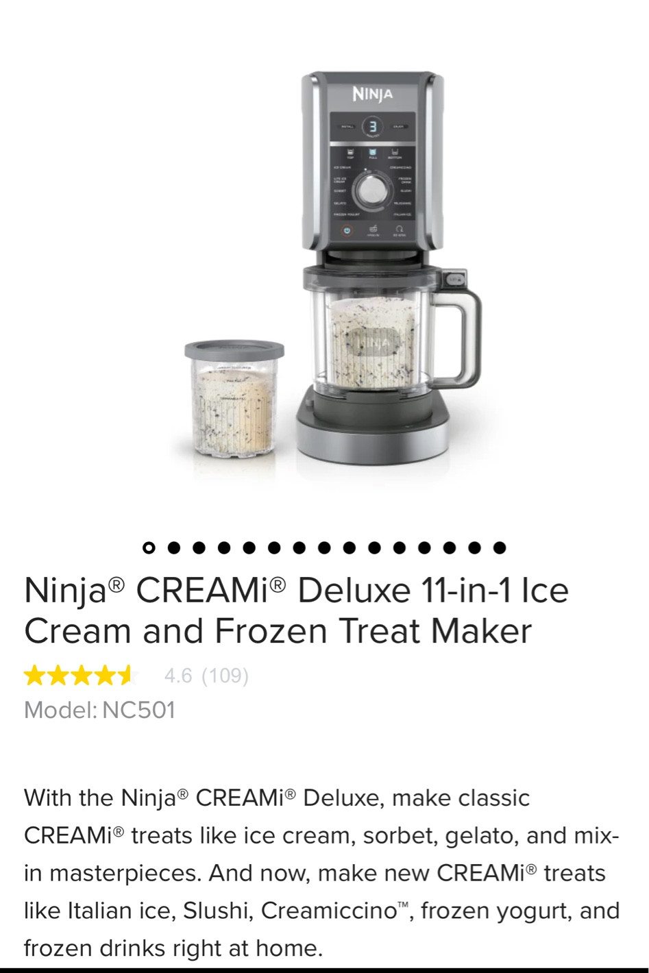 Ninja CREAMi Deluxe 11-in-1 NC501 Ice Cream Frozen Yogurt Machine Treat  Maker