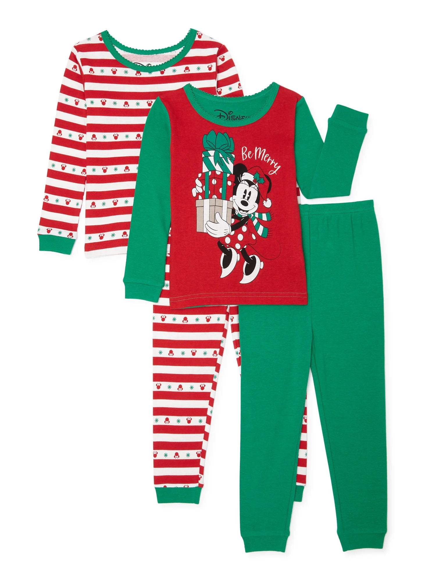 Minnie Mouse Christmas Holiday Toddler Boys Long Sleeve Snug Fit Cotton Pajamas, 4pc Set | Walmart (US)
