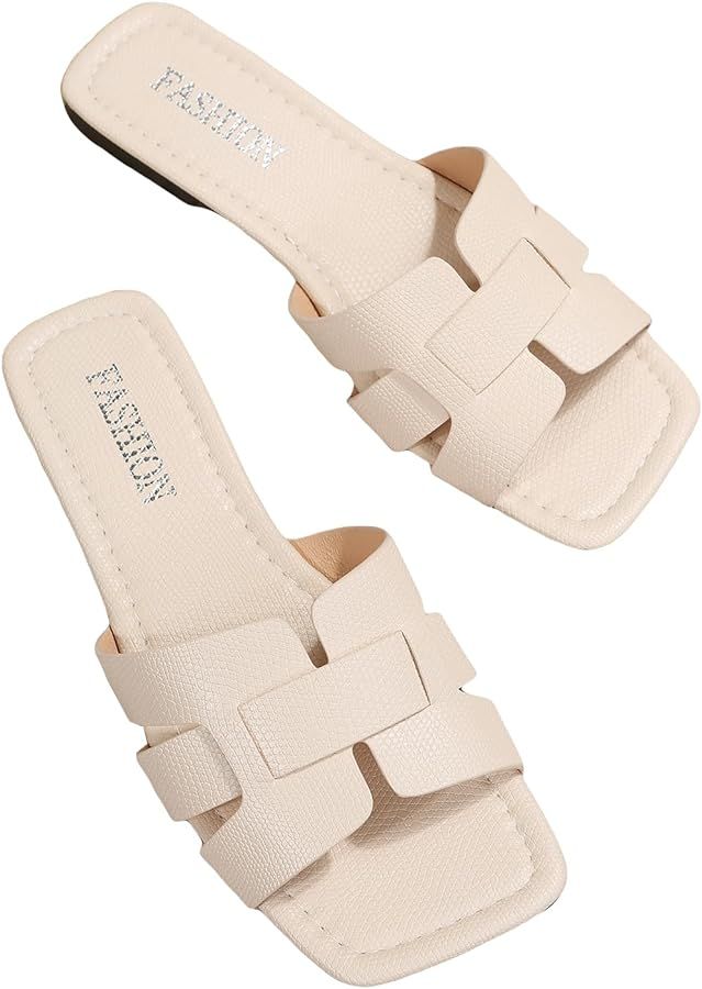 GORGLITTER Women's Crocodile Embossed Flat Sandals Cross Strappy Open Toe Slide Sandals | Amazon (CA)