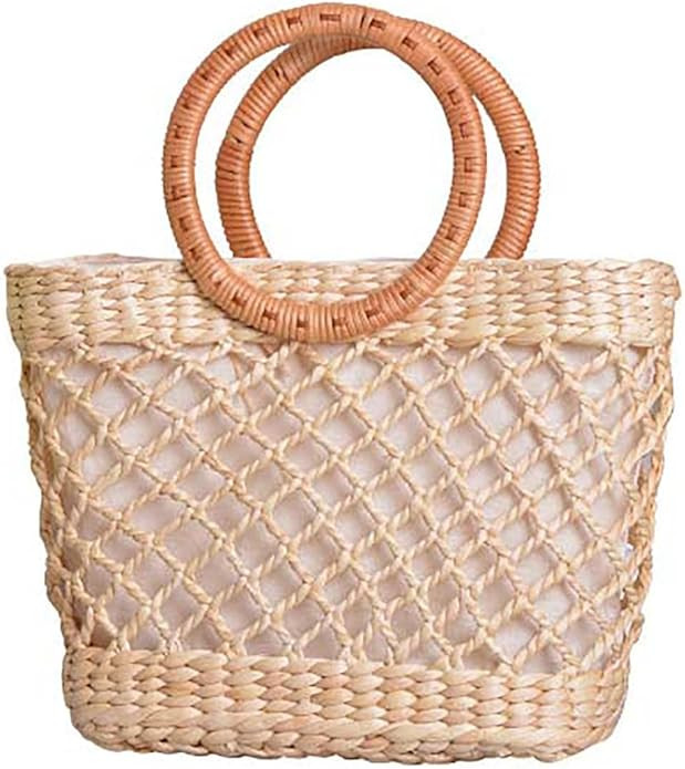 Straw Tote Bag for Women Handmade Straw Rattan Woven Handbag Summer Beach Bag Moon Shape Tote Bag... | Amazon (US)