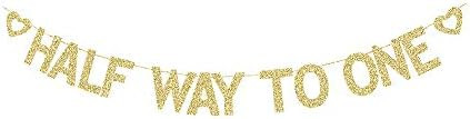 Half Way to One Banner, Baby's 6 Months Old Birthday, Half a Year Old Birthday Party Gold Gliter ... | Amazon (US)