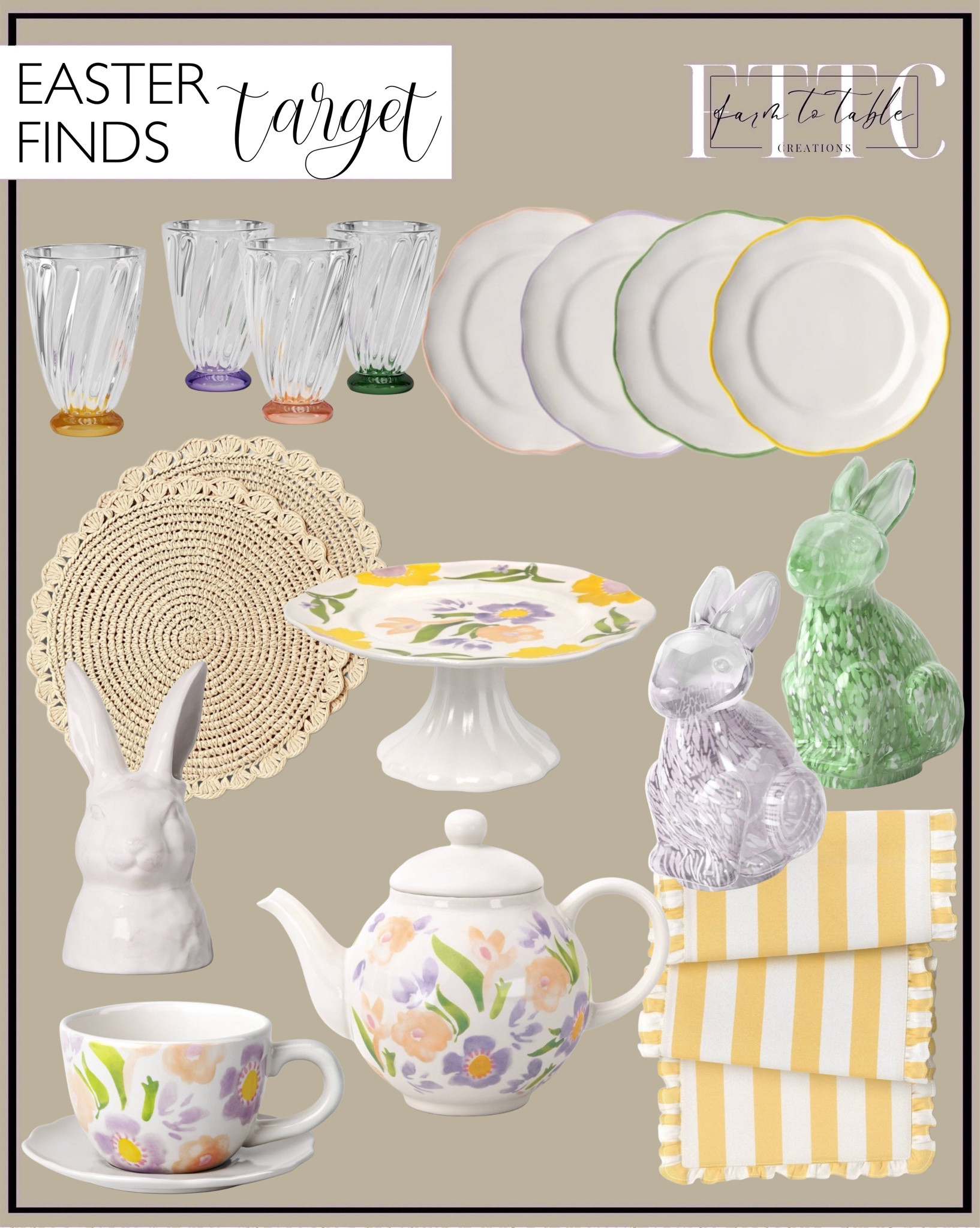 Target Easter Finds.  Follow @farmtotablecreations on Instagram for more inspiration.

Floral Handtowel. Appetizer Plate Set. Juice Glass Set. Floral Tea Pot. Peek a boo bunny floral tea cup. Dessert Stand. Easter Bunny Ceramic Vase - Threshold. Crochet Paper Charger. Table Runner. Peek a boo bunny candy bowl. Glass Easter Bunny. 

Easter Decor | Console Table | Dining Room | Dining Room Artwork | Bathroom Finds | Bedroom Finds | Bedroom Furniture | nightstands | Home Decor| Fireplace Decor | Spring Refresh |  Bedroom Finds | Neutral Stems | Spring Stems | Bookshelf Decor | Bedroom Space | Cozy  Corner | Bathroom | Curated Entryway | Spring  Decor | End of Year Clearance | Trending Decor | Viral Decor  | Coffee Table Decor | Neutral Decor | Fall Stem Sale | Target Finds | Skinny Bench | Bedroom | Living Room | Breakfast Nook | Amazon Home | Target Sale | Loloi Rugs | Magnolia Home | console table | console table styling | faux stems | entryway space | front porch decor | neutral decor | entryway decor | cozy home | affordable decor |  home decor | home inspiration | console styling | entryway rug | cozy moody home | moody home decor | neutral home | bathroom decor | living room | spring decor | Hearth & Hand | Studio McGee | 2025 Home Trends | trending home | Crate&Barrel 




#LTKSeasonal #LTKFindsUnder50 #LTKHome