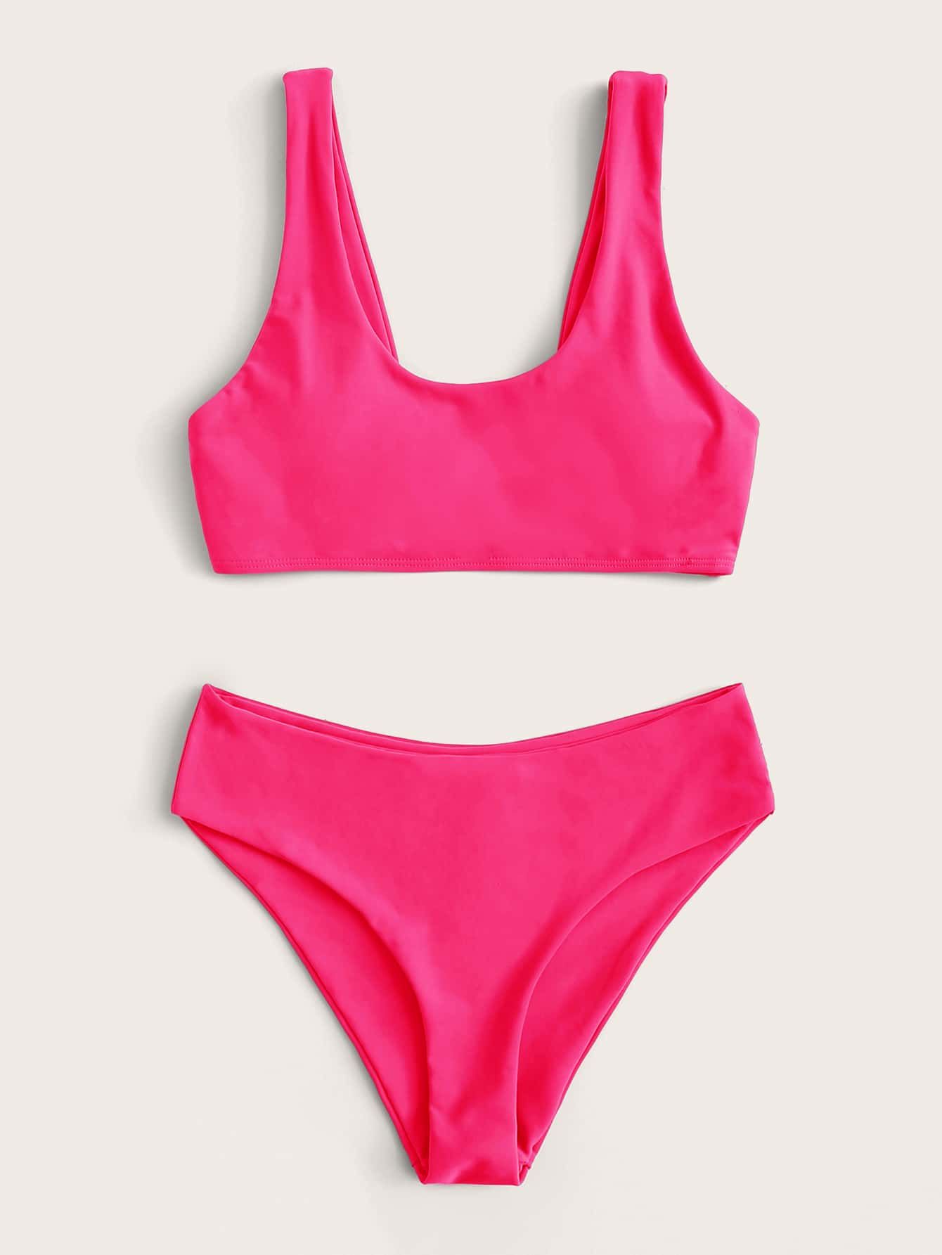 Plain Scoop Neck Bikini Swimsuit | SHEIN