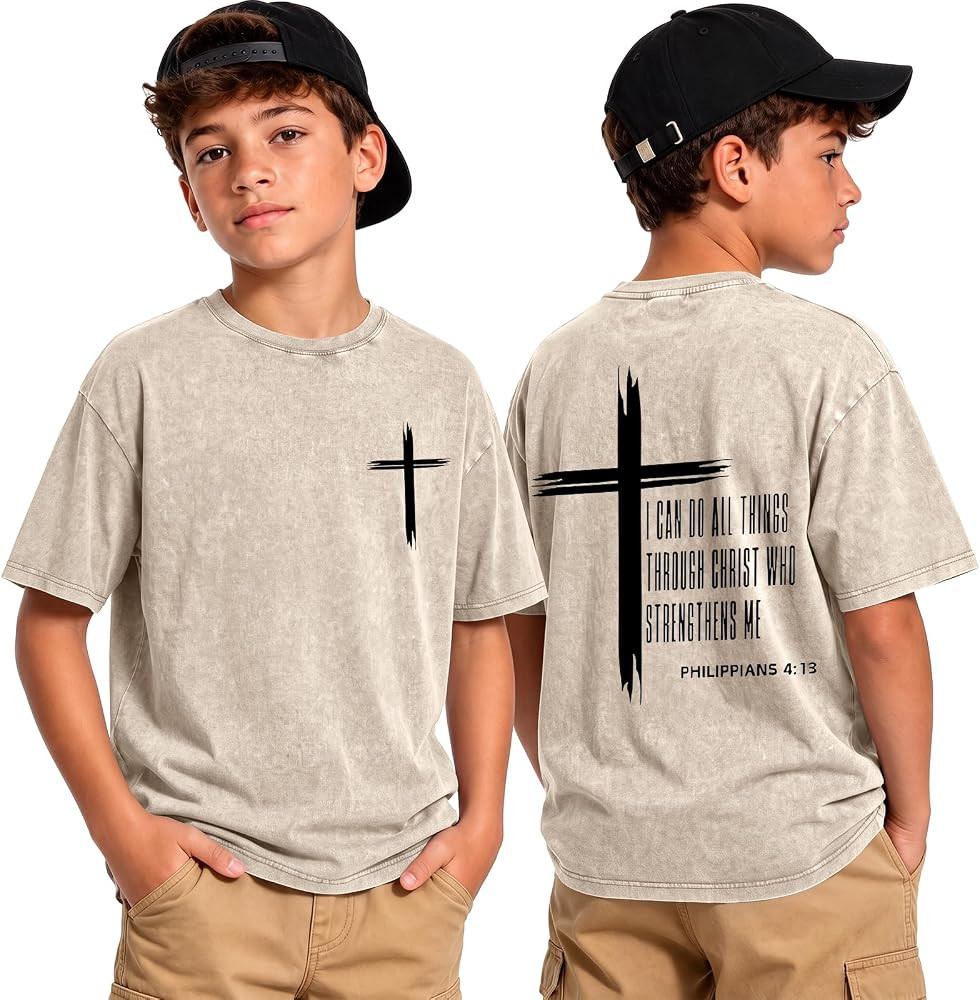 Christian Jesus Shirts for Boys Religious Bible Verse T Shirts Kids Faith God Vintage Acid Wash C... | Amazon (US)