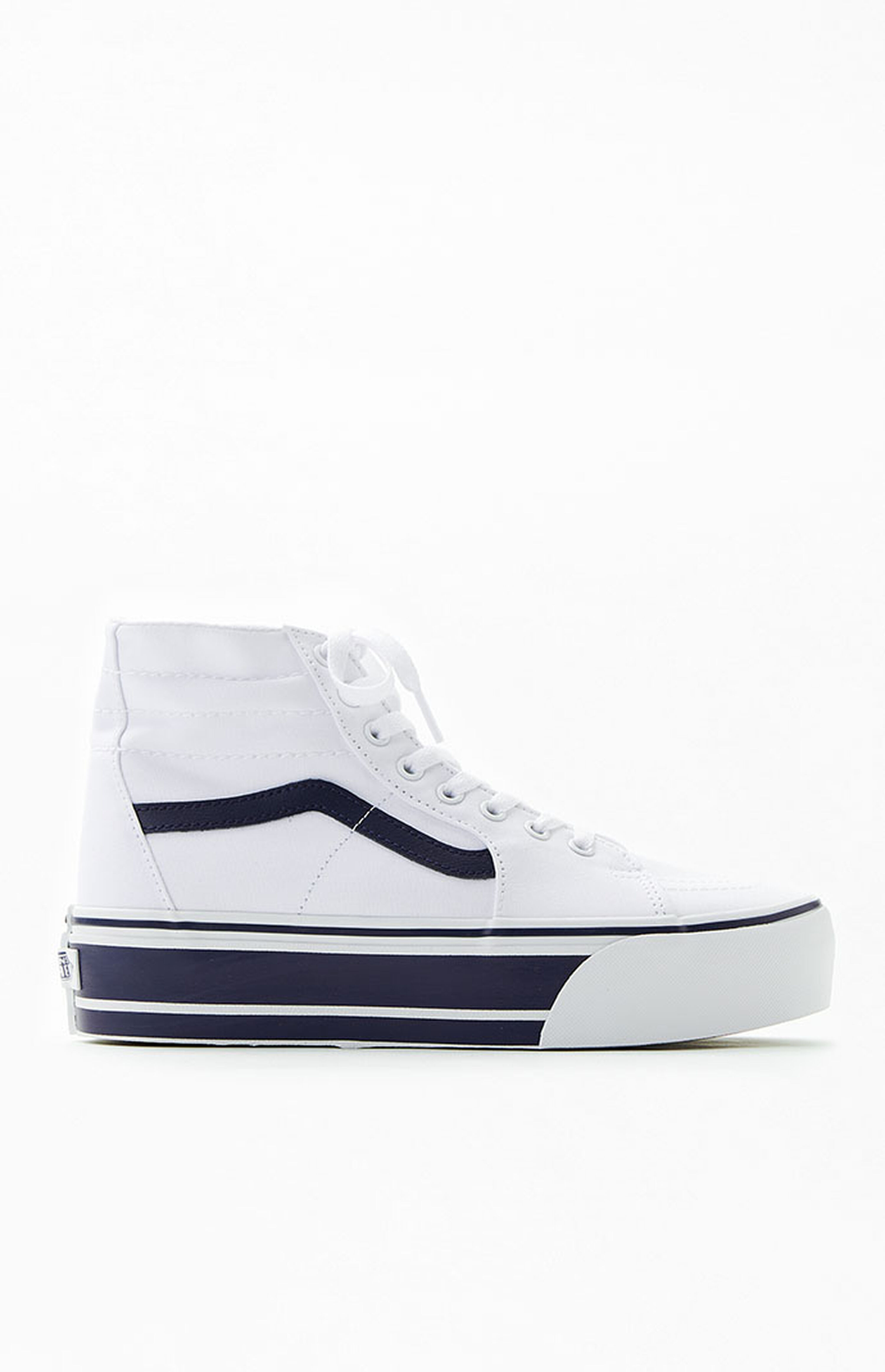 Vans White & Navy Sk8-Hi Tapered Stackform Sneakers | PacSun | PacSun