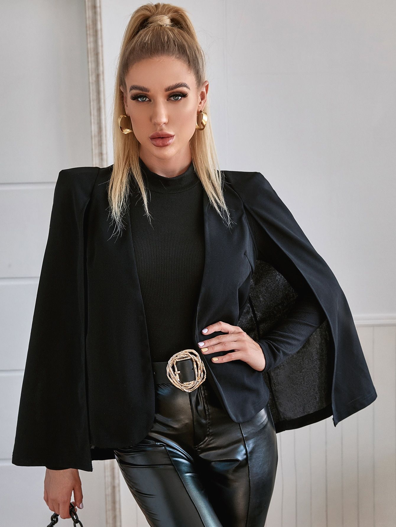 Solid Cloak Sleeve Blazer | SHEIN