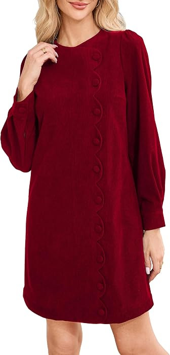 With Pockets, Button Down, Loose Fit, Mini Tunic Dress, Casual Wear, Autumn Winter, Holiday Chris... | Amazon (US)