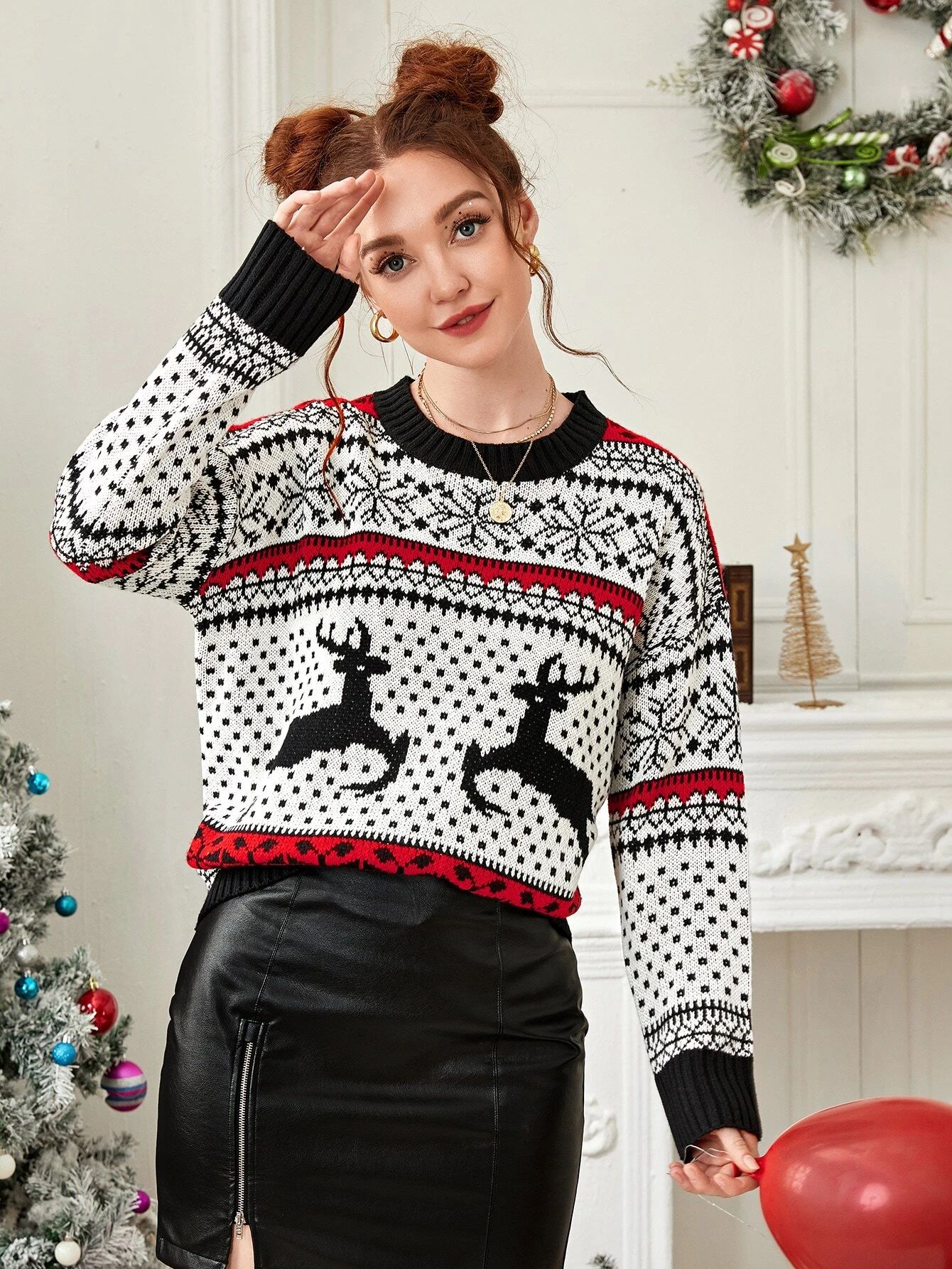 Christmas Print Drop Shoulder Sweater | SHEIN