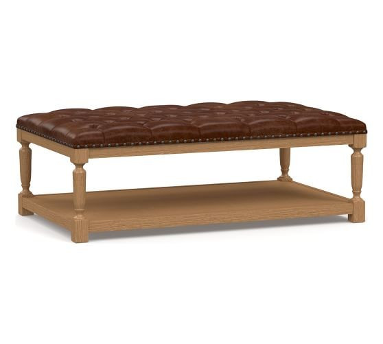Trenta Leather Ottoman | Pottery Barn (US)