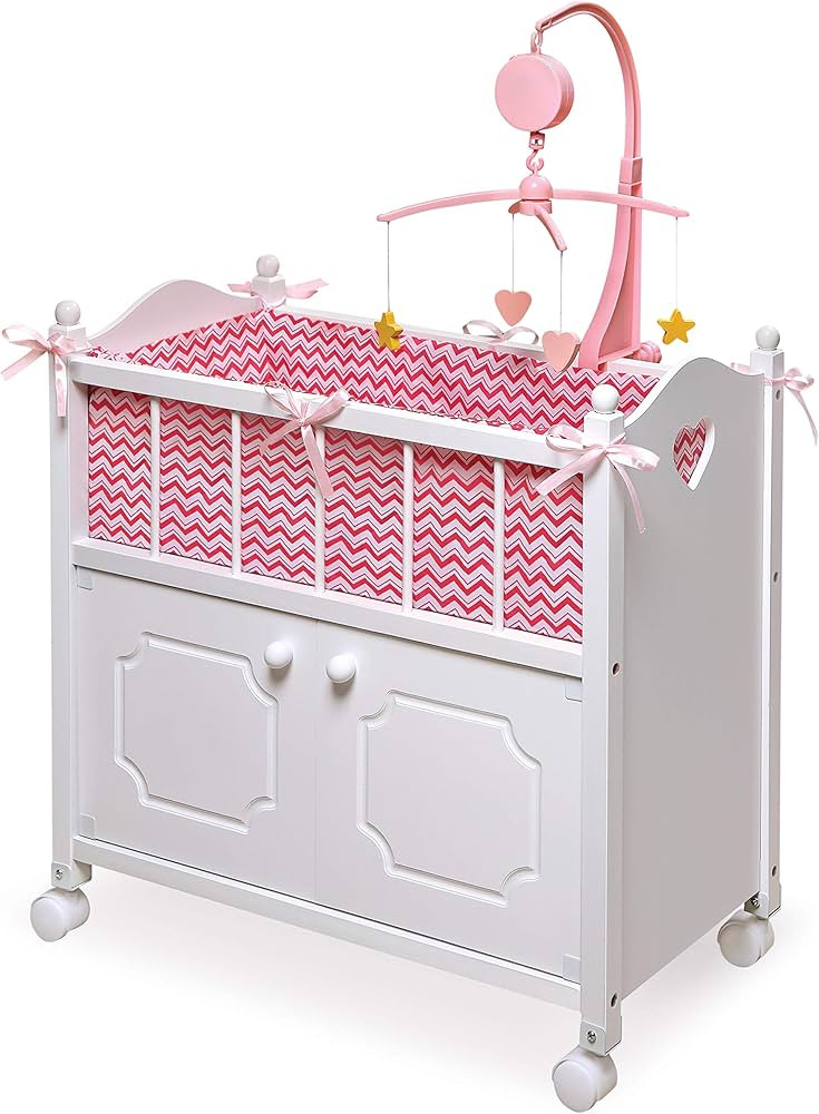 Badger Basket Wooden Toy Doll Bed with Storage, Mobile, and Bedding - Includes Wheels and Free Pe... | Amazon (US)