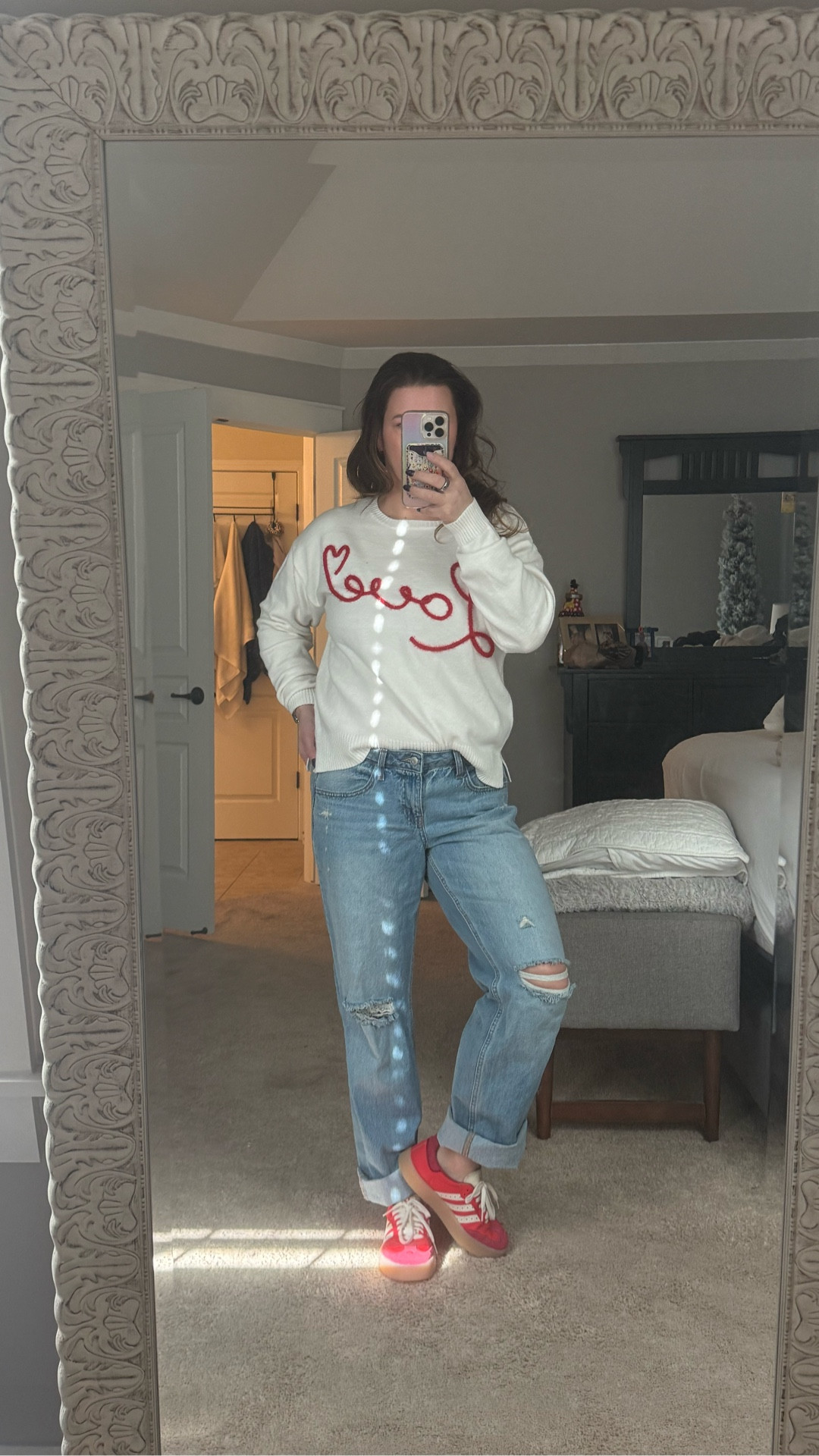 OOTD: sprinkling in some Valentine’s vibes. 
Sweater - M, Target 
Jeans - 8, Target
Sambas - Adidas, 6.5 

#LTKootd #LTKOver40 #LTKSeasonal