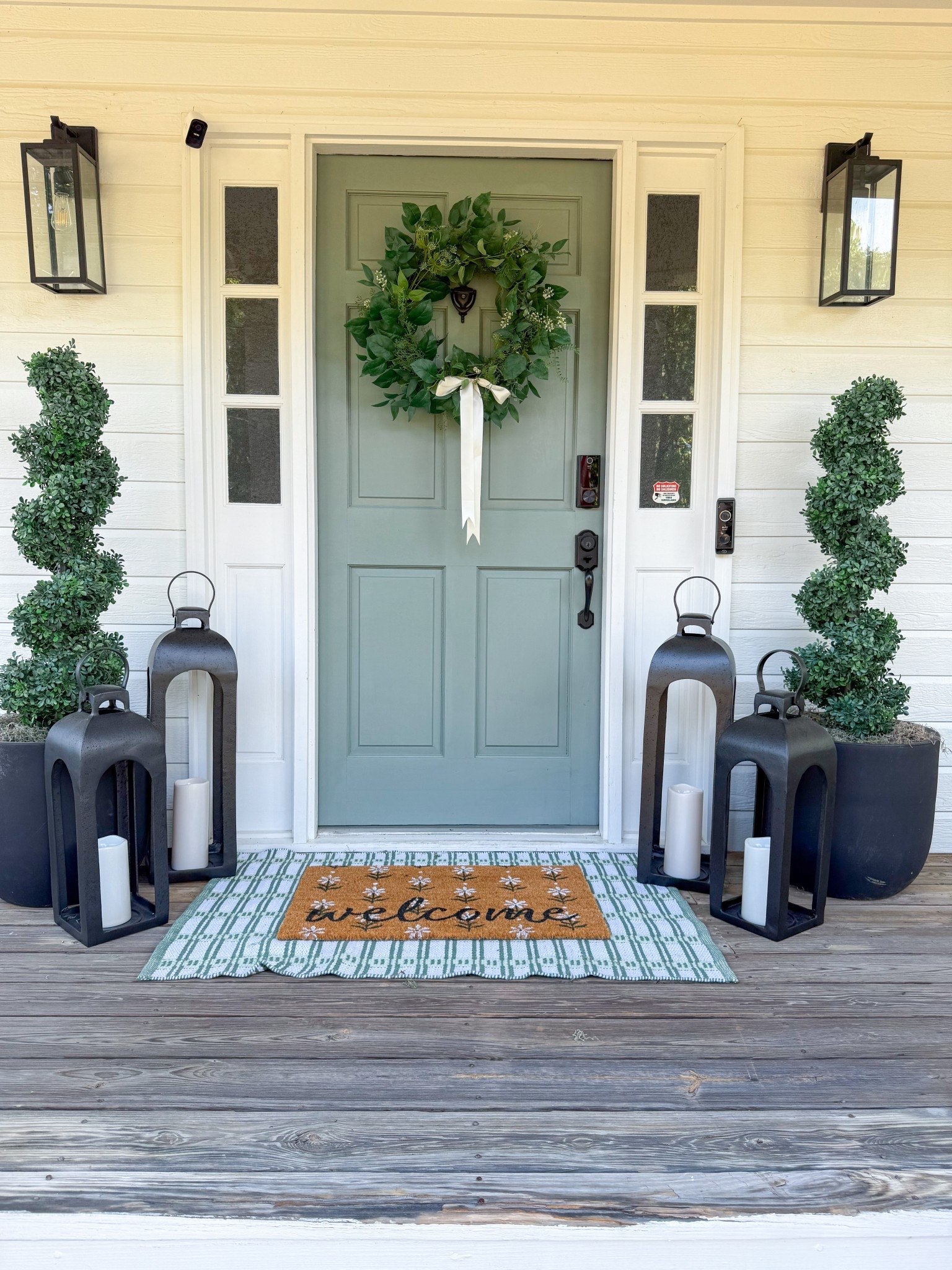 My porch lights:

•Set of 2
•Dawn to dusk timer-so you don’t have to remember to turn them off and on
•Come in three sizes (I have the 18” with sensor)
•open bottom makes them easy to clean and change the bulb and it won’t collect dirt, debris, etc



#LTKFindsUnder100 #LTKHome #LTKSeasonal