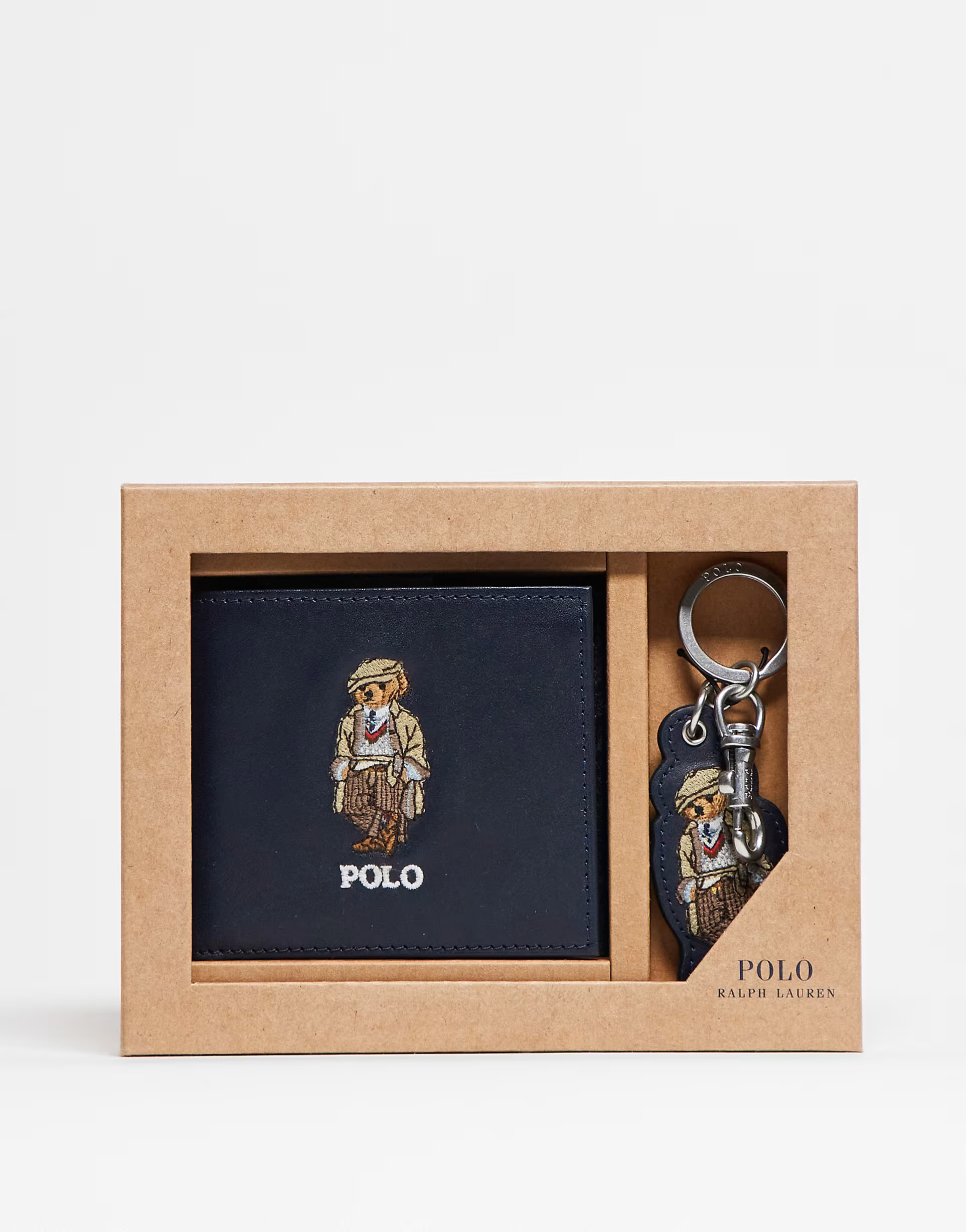 Polo Ralph Lauren heritage bear logo leather bifold wallet and keyfob gift set in black | ASOS | ASOS (Global)