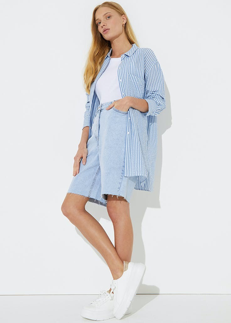Blue Stripe Oversized Shirt – Blue | Matalan (UK)