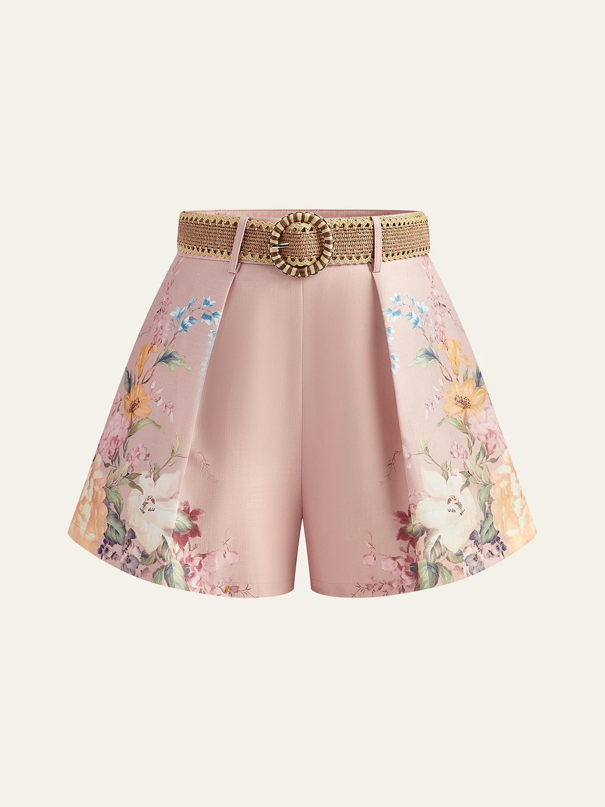 Floral Print Belted Shorts | Commense