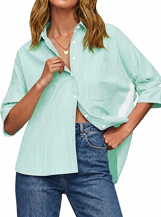 Cicy Bell Womens Summer Oversized Button Down Shirts Half Sleeve V Neck Business Casual High Low ... | Amazon (US)