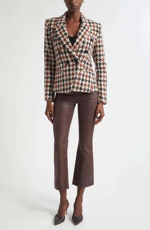 L'AGENCE Marie Houndstooth Double Breasted Blazer in Black/brown/cream Houndstooth at Nordstrom, Size 4 | Nordstrom