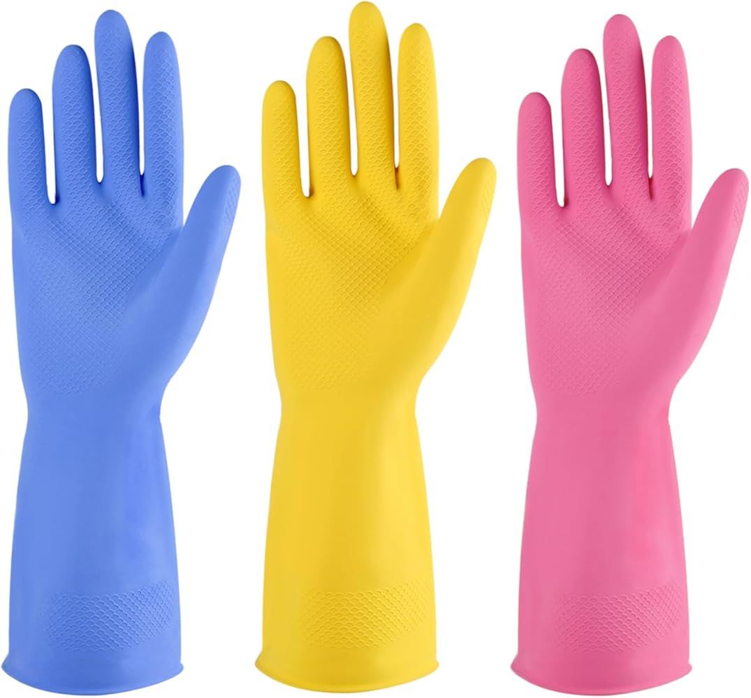 IUCGE Rubber cleaning gloves 3 or 6 Pairs for Household,Reuseable dishwashing gloves for Kitchen. | Amazon (US)