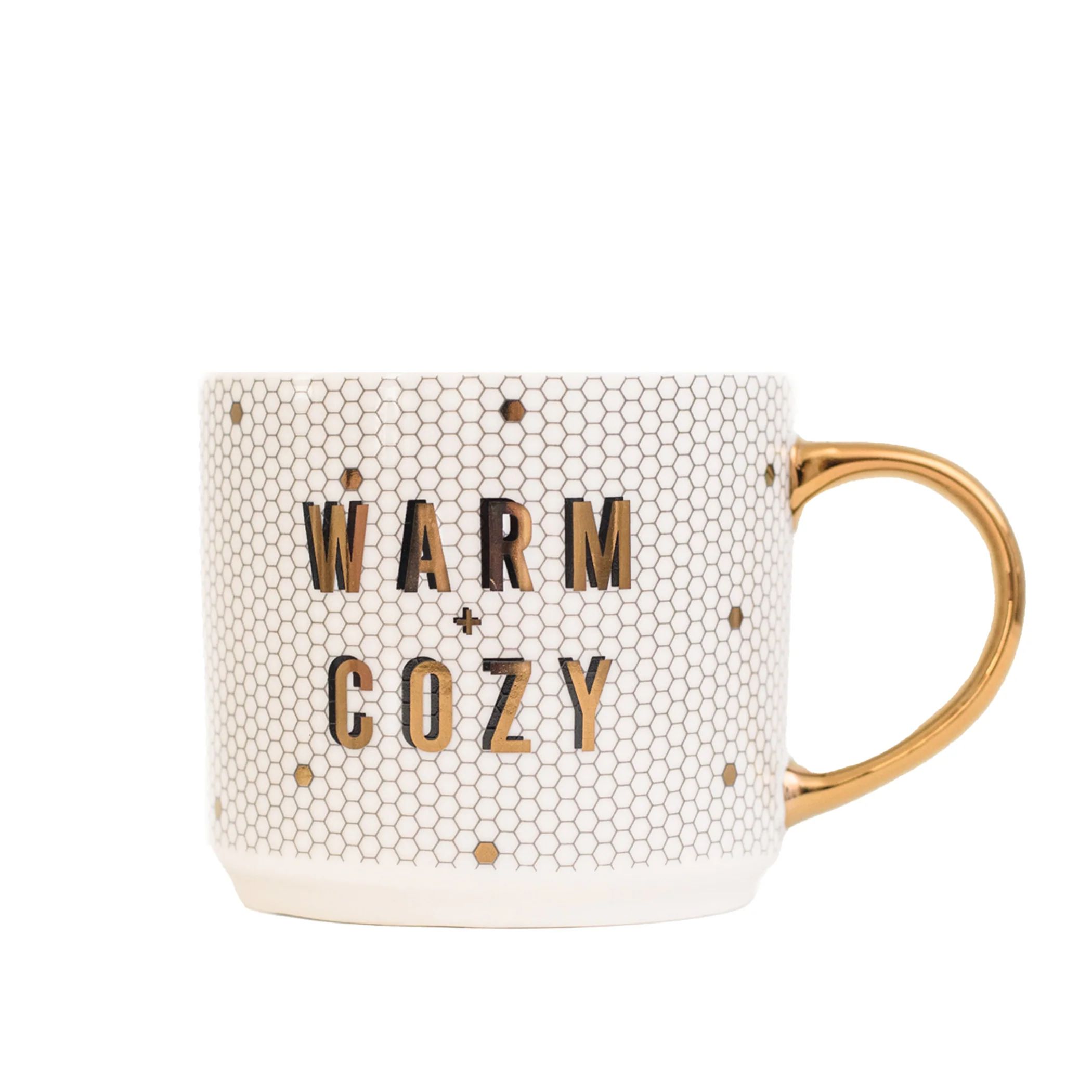 Warm and Cozy - White + Gold Honeycomb Tile Coffee Mug | Sweet Water Decor, LLC