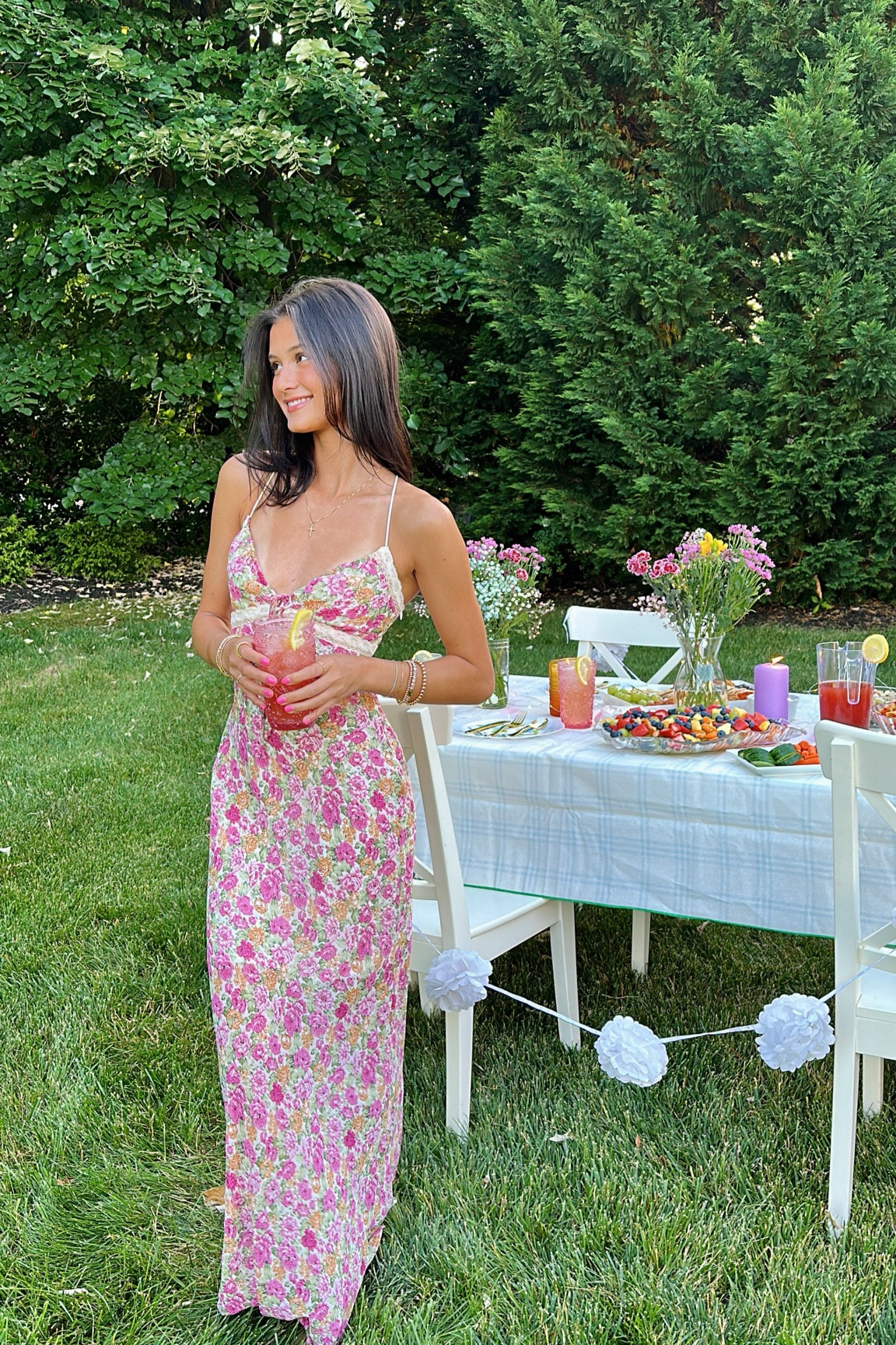 strapless open back dress Emily Maxi Dress Pink Floral main image 0
